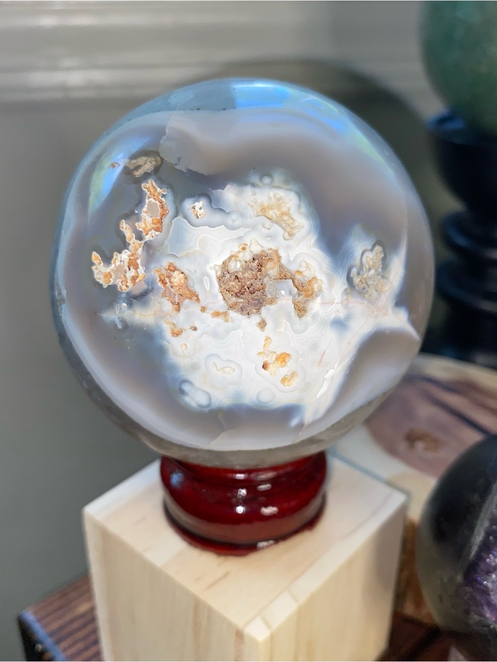 Large Natural Agate + Quartz Sphere | Blue Gray Chalcedony | Sparkly Druzy Cave